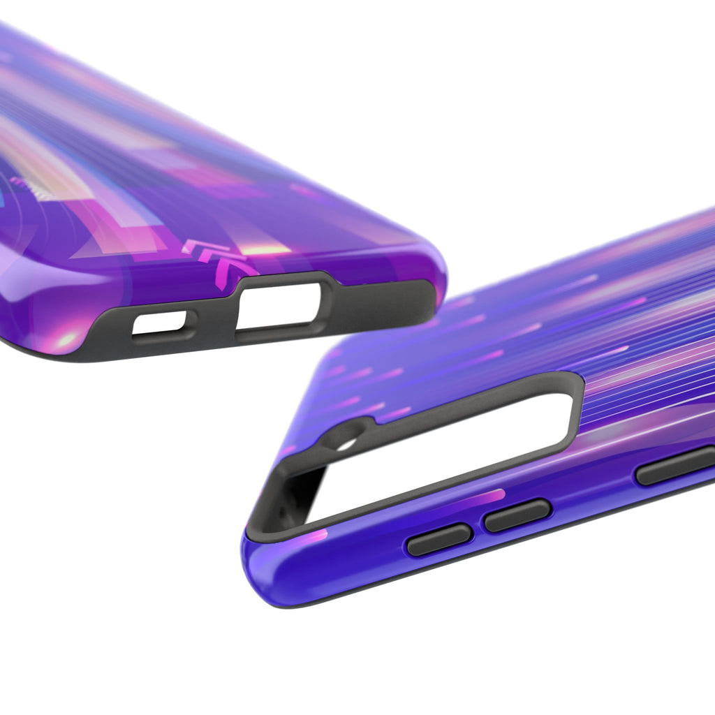 iPhone Samsung Tough Phone Case — Purple Gradient Light Trails Protective Cover — Abstract Glowing Dynamic Design