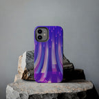 iPhone Samsung Tough Phone Case — Purple Gradient Light Trails Protective Cover — Abstract Glowing Dynamic Design