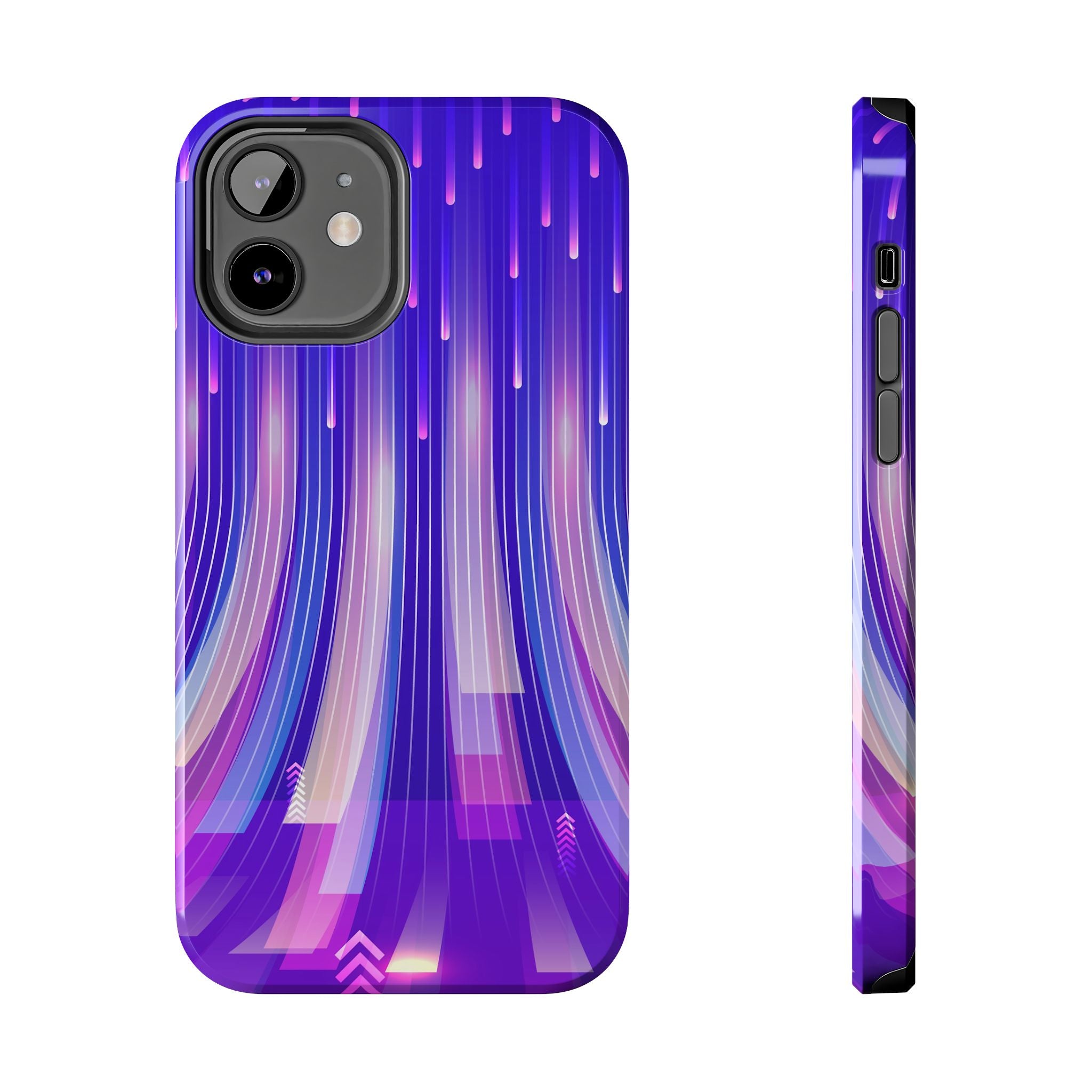 iPhone Samsung Tough Phone Case — Purple Gradient Light Trails Protective Cover — Abstract Glowing Dynamic Design