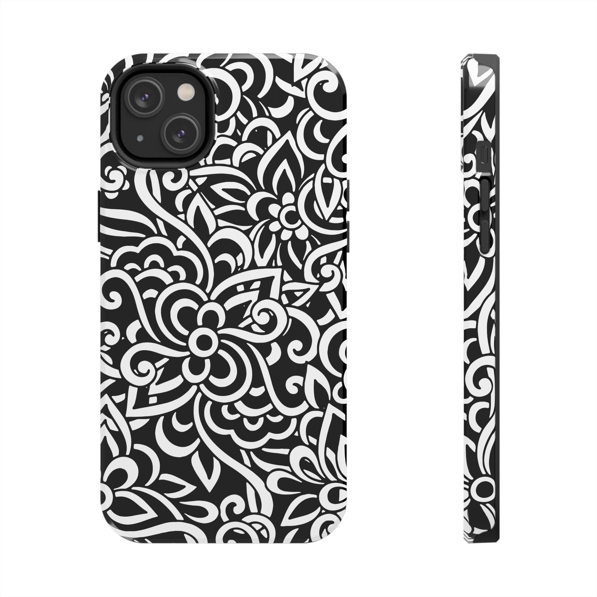 iPhone Samsung Floral Lace Tough Phone Case — Black & White Protective iPhone Cover #8594775703735