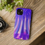 iPhone Samsung Tough Phone Case — Purple Gradient Light Trails Protective Cover — Abstract Glowing Dynamic Design
