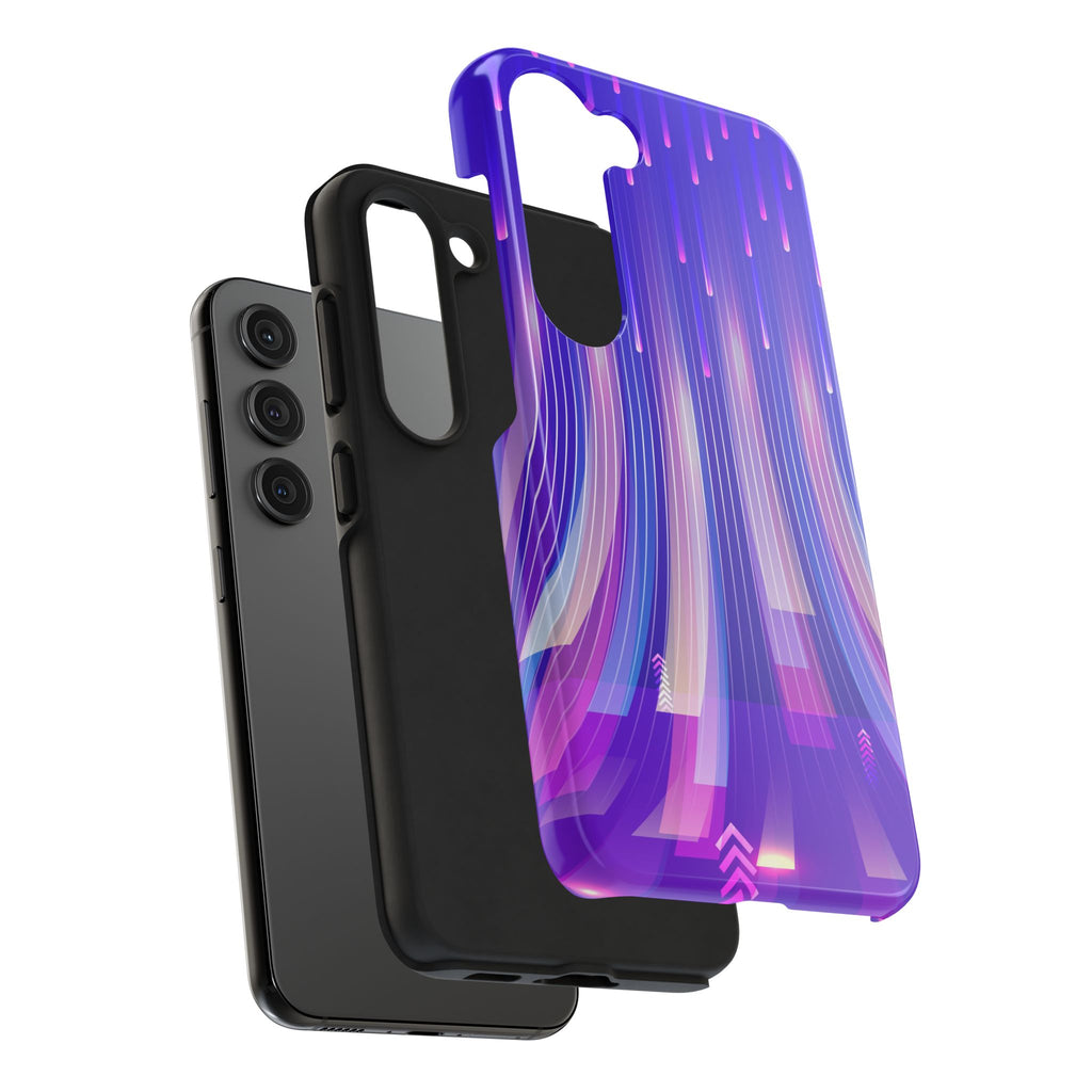 iPhone Samsung Tough Phone Case — Purple Gradient Light Trails Protective Cover — Abstract Glowing Dynamic Design