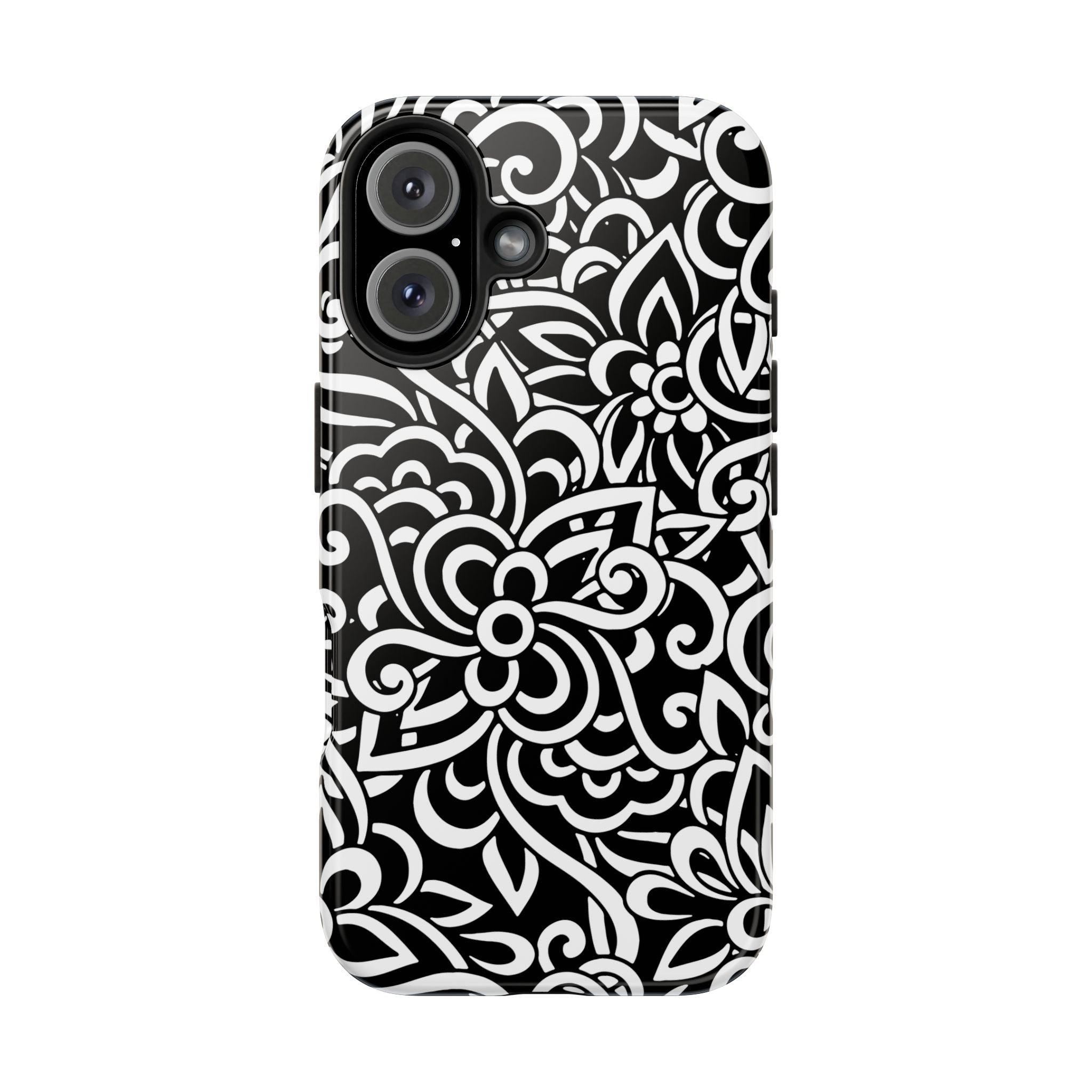 iPhone Samsung Floral Lace Tough Phone Case — Black & White Protective iPhone Cover #8594775703735