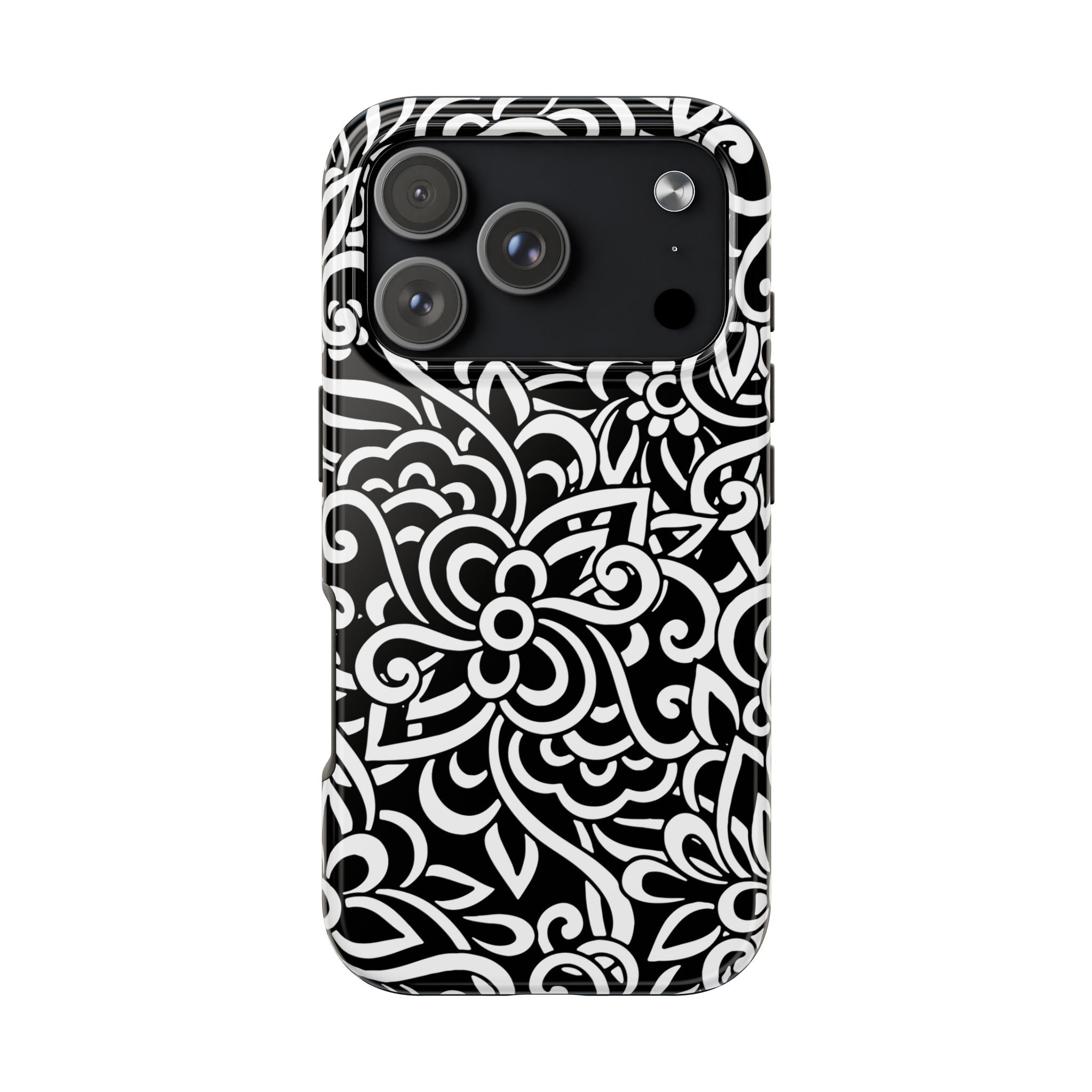 iPhone Samsung Floral Lace Tough Phone Case — Black & White Protective iPhone Cover #8594775703735