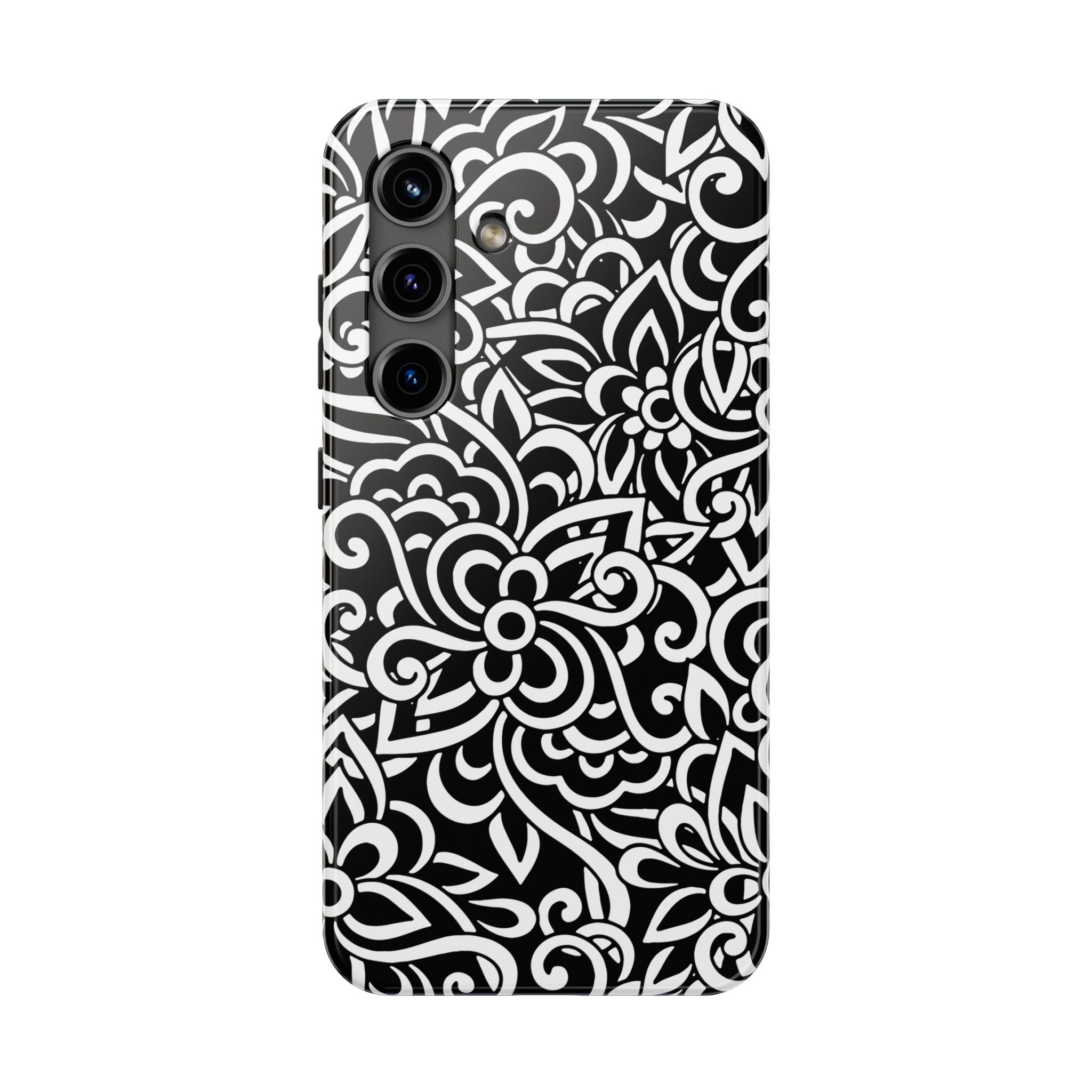 iPhone Samsung Floral Lace Tough Phone Case — Black & White Protective iPhone Cover #8594775703735