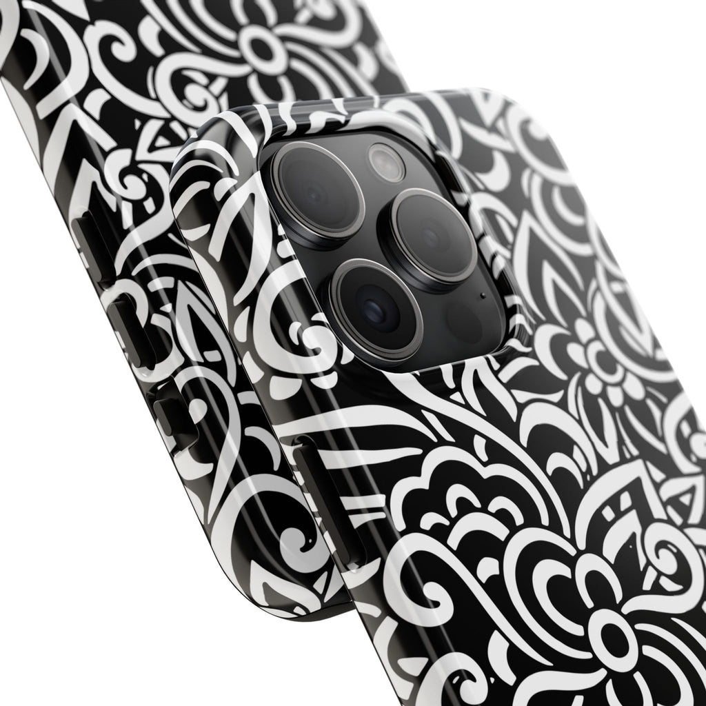 iPhone Samsung Floral Lace Tough Phone Case — Black & White Protective iPhone Cover #8594775703735