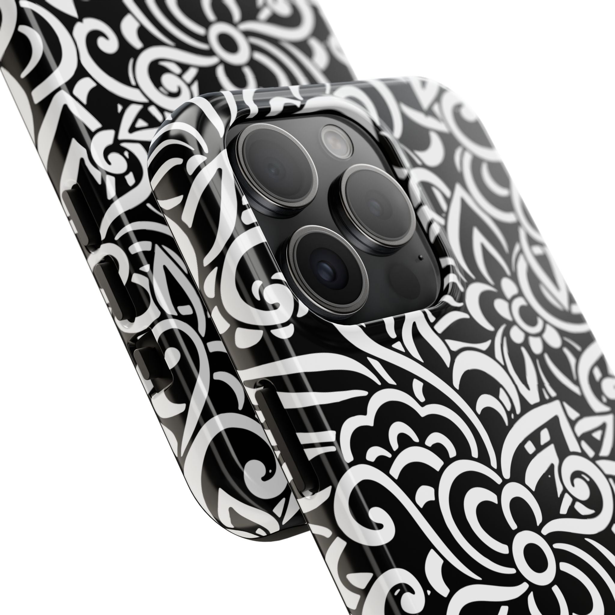 iPhone Samsung Floral Lace Tough Phone Case — Black & White Protective iPhone Cover #8594775703735