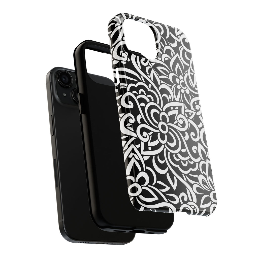 iPhone Samsung Floral Lace Tough Phone Case — Black & White Protective iPhone Cover #8594775703735