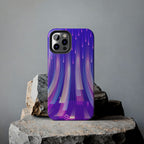 iPhone Samsung Tough Phone Case — Purple Gradient Light Trails Protective Cover — Abstract Glowing Dynamic Design