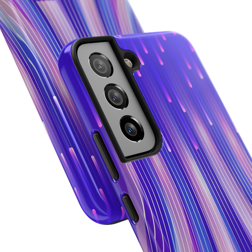 iPhone Samsung Tough Phone Case — Purple Gradient Light Trails Protective Cover — Abstract Glowing Dynamic Design