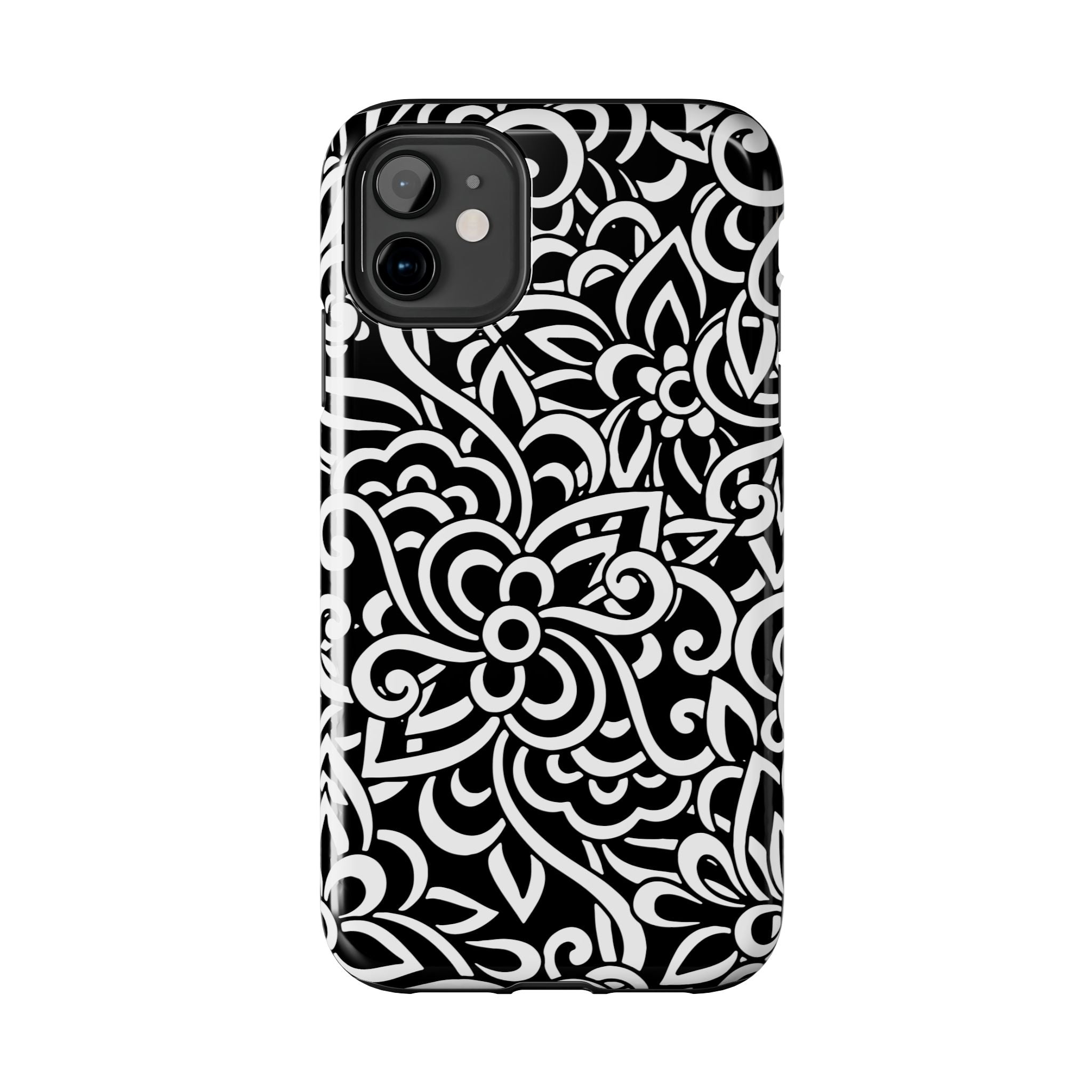 iPhone Samsung Floral Lace Tough Phone Case — Black & White Protective iPhone Cover #8594775703735