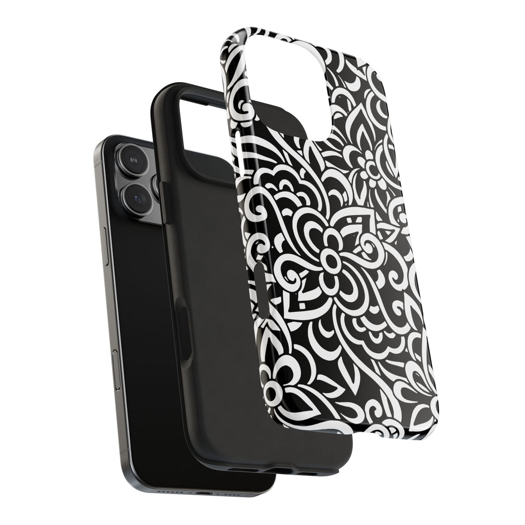 iPhone Samsung Floral Lace Tough Phone Case — Black & White Protective iPhone Cover #8594775703735