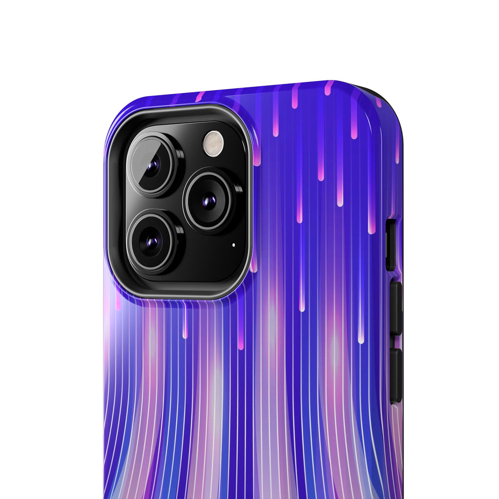 iPhone Samsung Tough Phone Case — Purple Gradient Light Trails Protective Cover — Abstract Glowing Dynamic Design