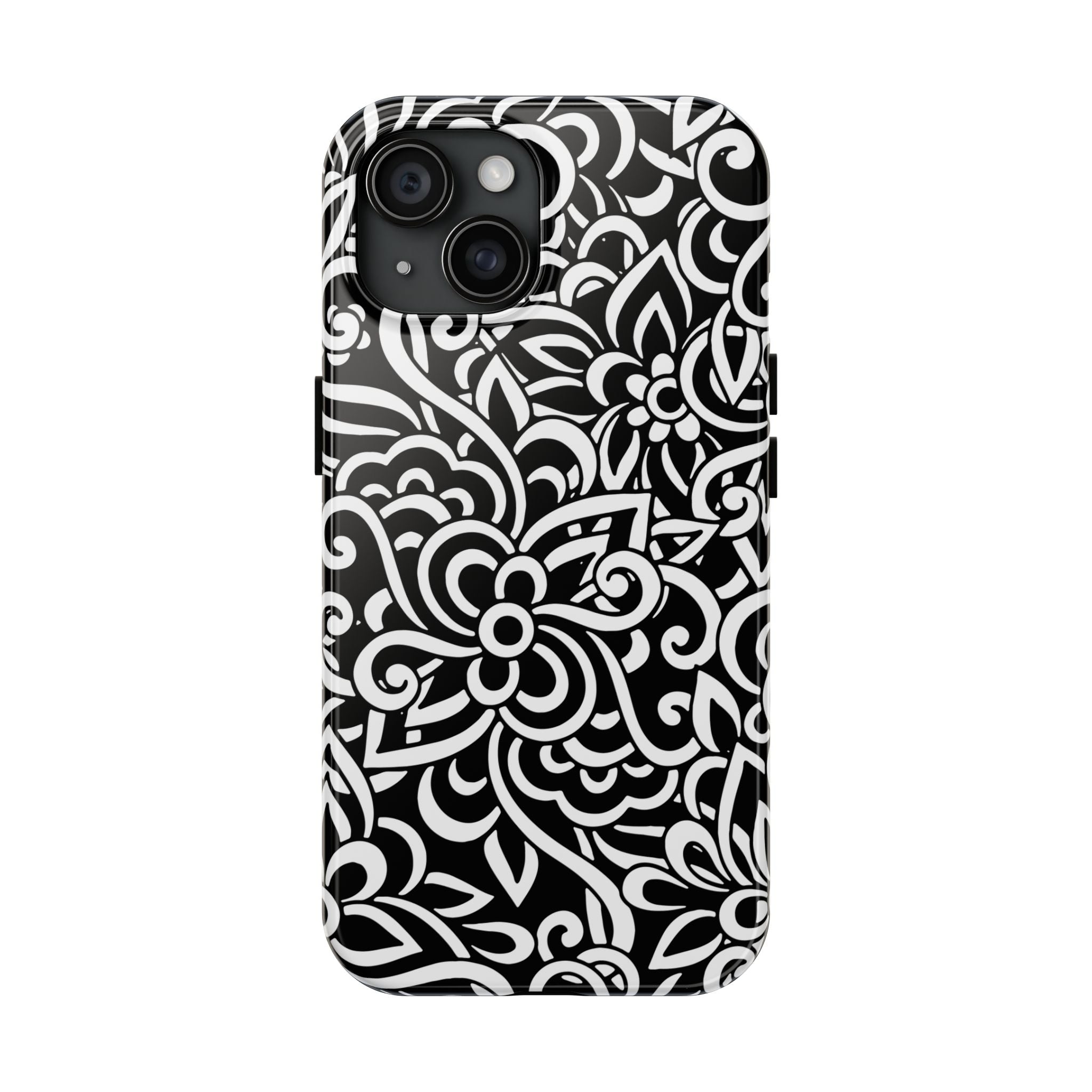 iPhone Samsung Floral Lace Tough Phone Case — Black & White Protective iPhone Cover #8594775703735