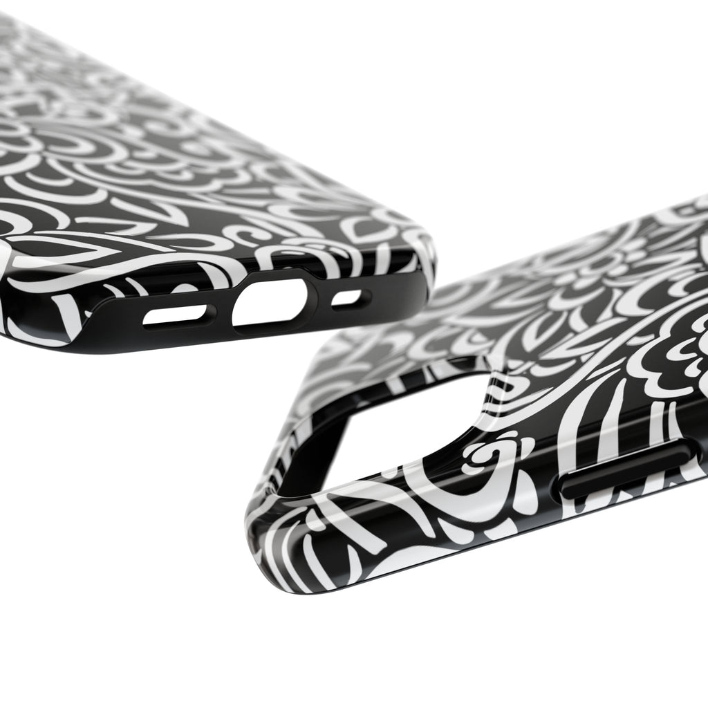 iPhone Samsung Floral Lace Tough Phone Case — Black & White Protective iPhone Cover #8594775703735