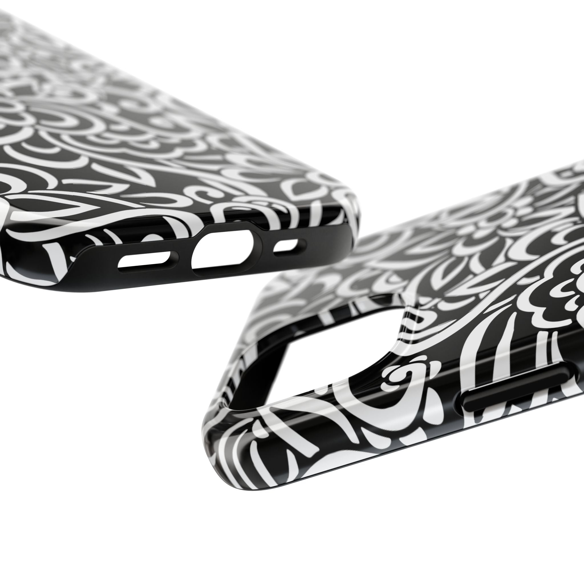 iPhone Samsung Floral Lace Tough Phone Case — Black & White Protective iPhone Cover #8594775703735