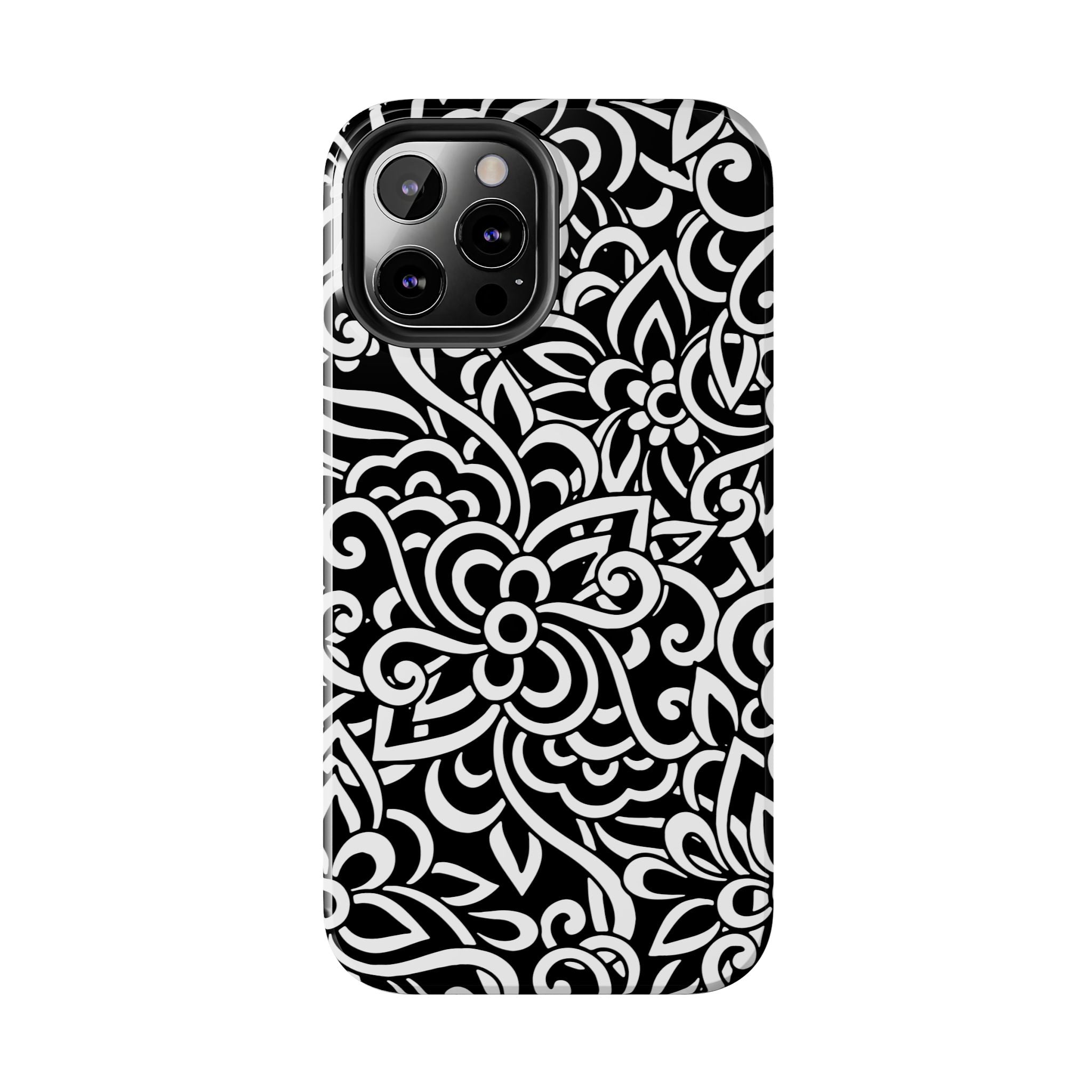 iPhone Samsung Floral Lace Tough Phone Case — Black & White Protective iPhone Cover #8594775703735
