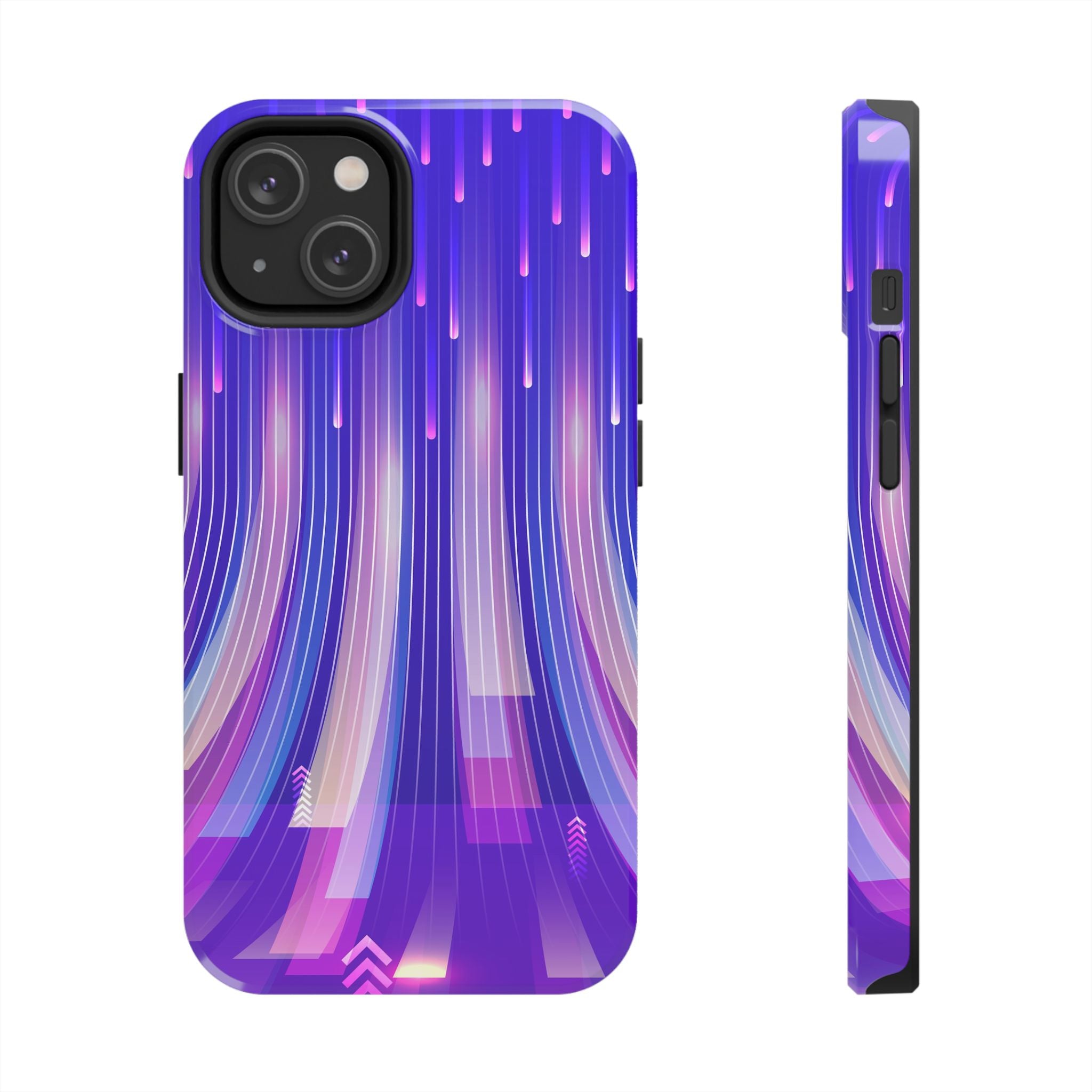 iPhone Samsung Tough Phone Case — Purple Gradient Light Trails Protective Cover — Abstract Glowing Dynamic Design