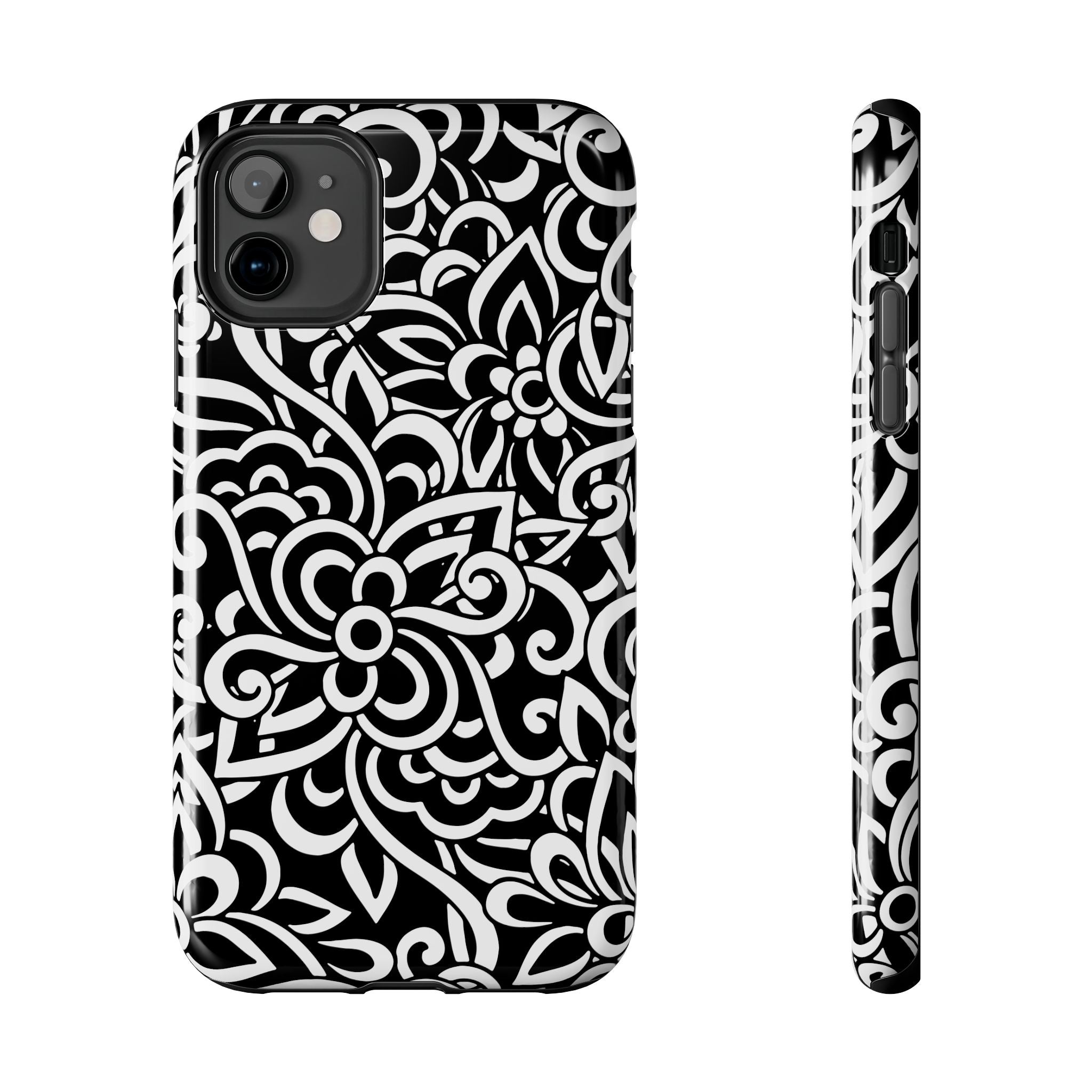 iPhone Samsung Floral Lace Tough Phone Case — Black & White Protective iPhone Cover #8594775703735