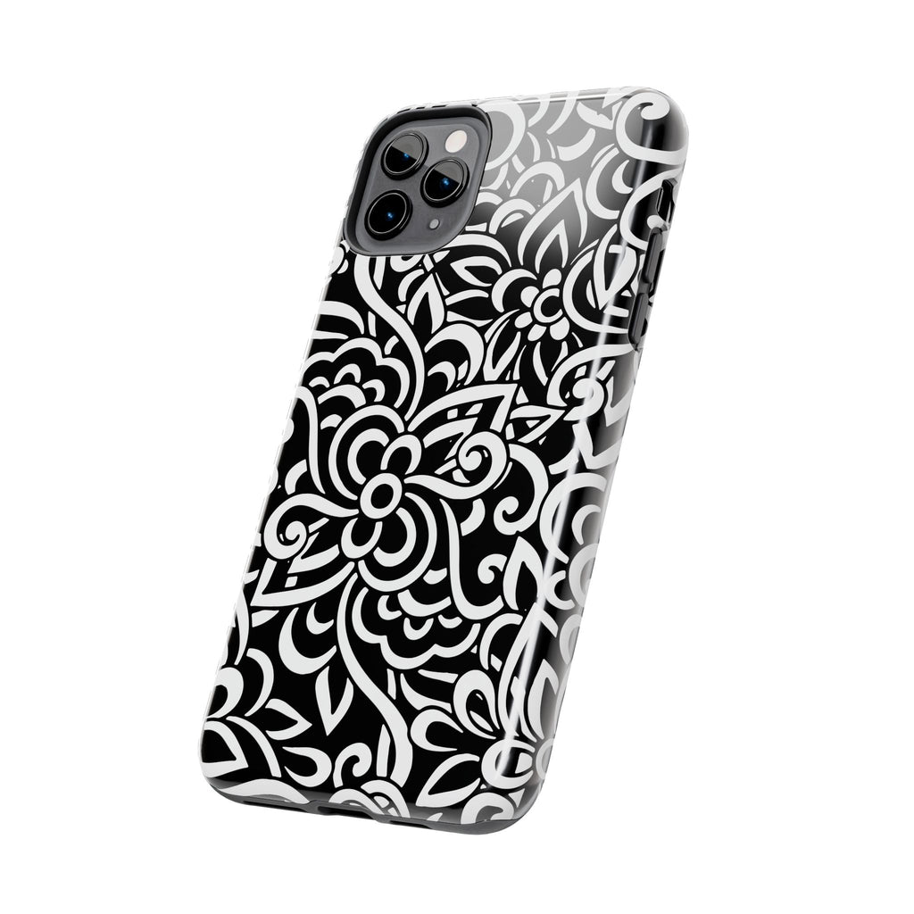 iPhone Samsung Floral Lace Tough Phone Case — Black & White Protective iPhone Cover #8594775703735