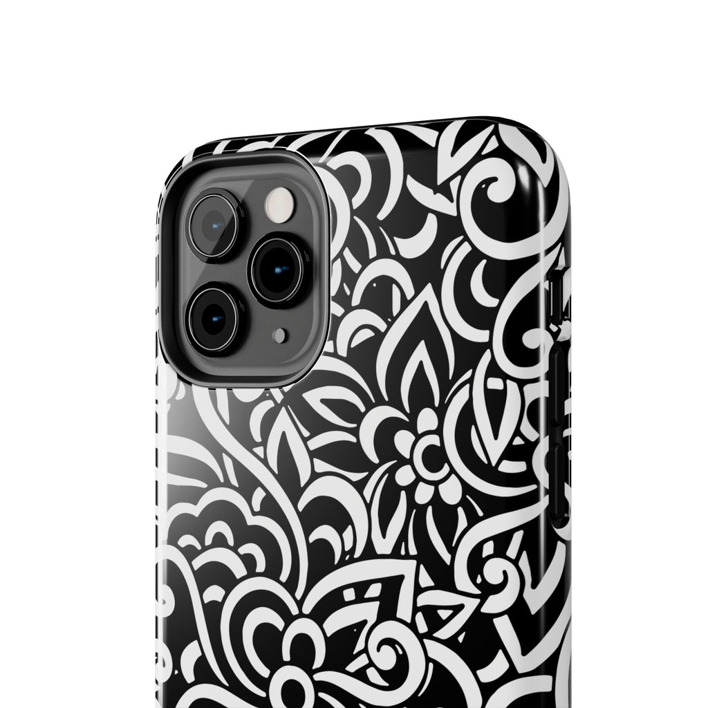 iPhone Samsung Floral Lace Tough Phone Case — Black & White Protective iPhone Cover #8594775703735