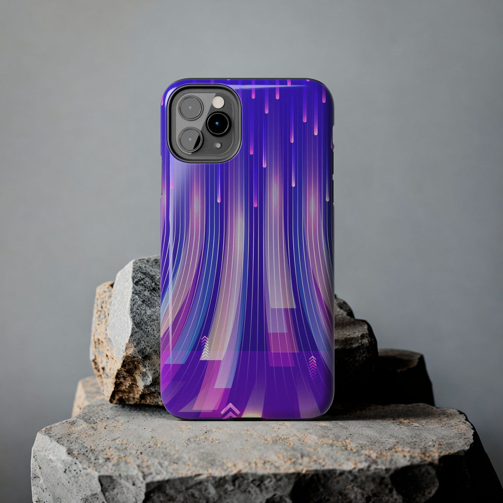 iPhone Samsung Tough Phone Case — Purple Gradient Light Trails Protective Cover — Abstract Glowing Dynamic Design