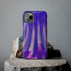 iPhone Samsung Tough Phone Case — Purple Gradient Light Trails Protective Cover — Abstract Glowing Dynamic Design