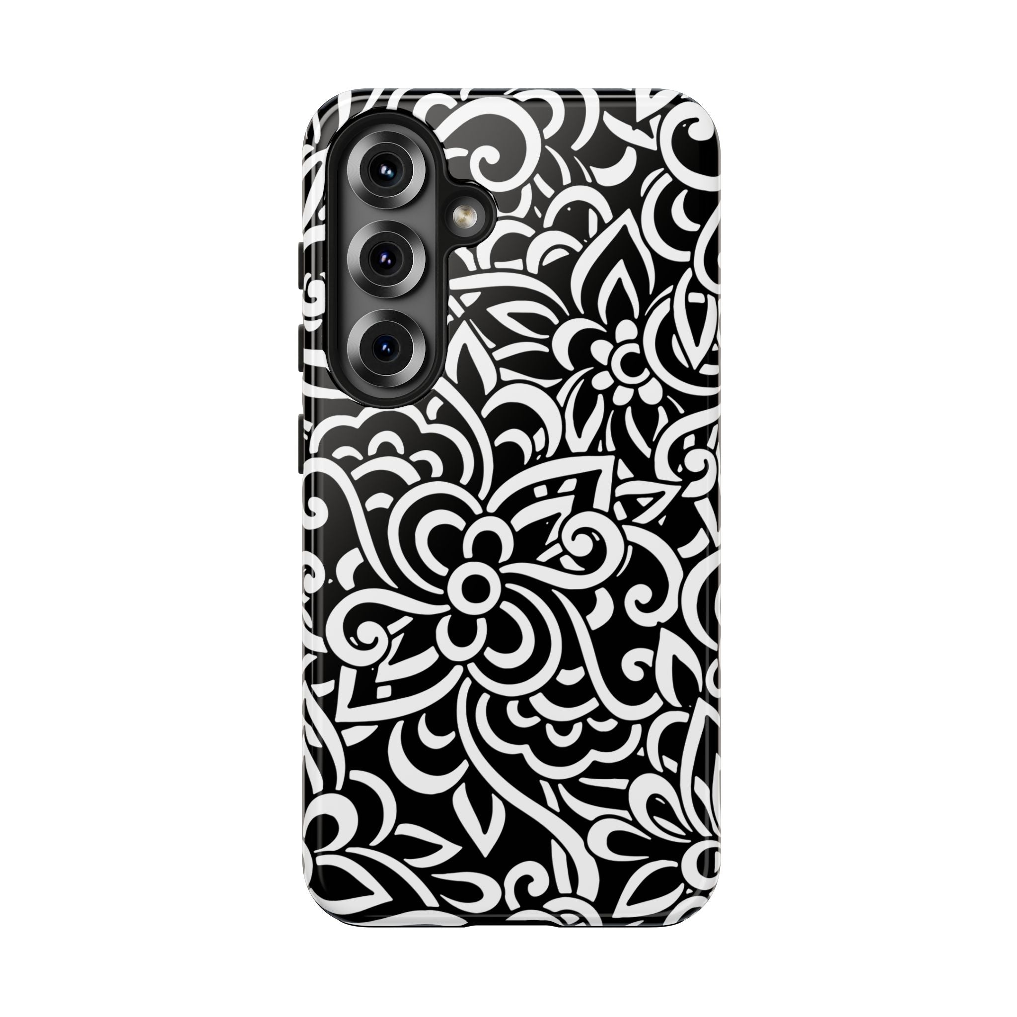 iPhone Samsung Floral Lace Tough Phone Case — Black & White Protective iPhone Cover #8594775703735