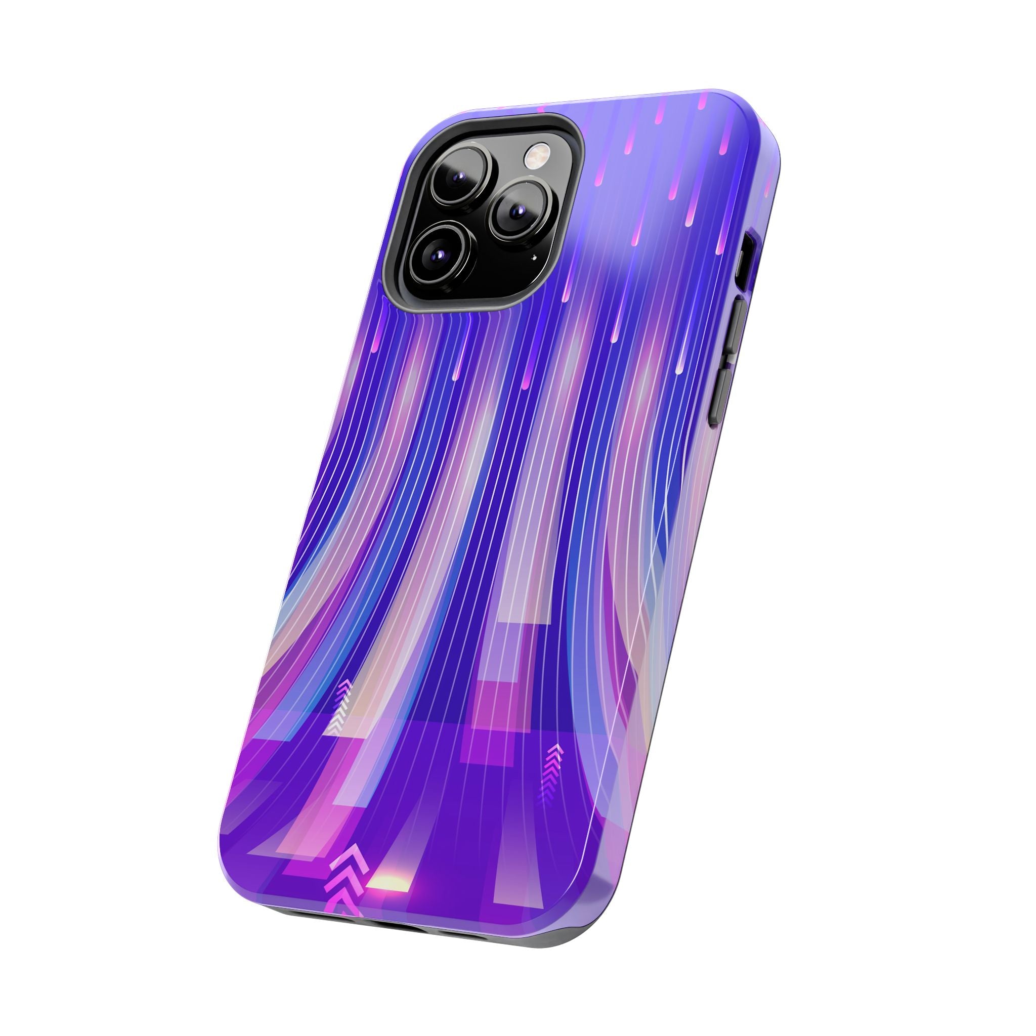 iPhone Samsung Tough Phone Case — Purple Gradient Light Trails Protective Cover — Abstract Glowing Dynamic Design