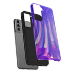 iPhone Samsung Tough Phone Case — Purple Gradient Light Trails Protective Cover — Abstract Glowing Dynamic Design