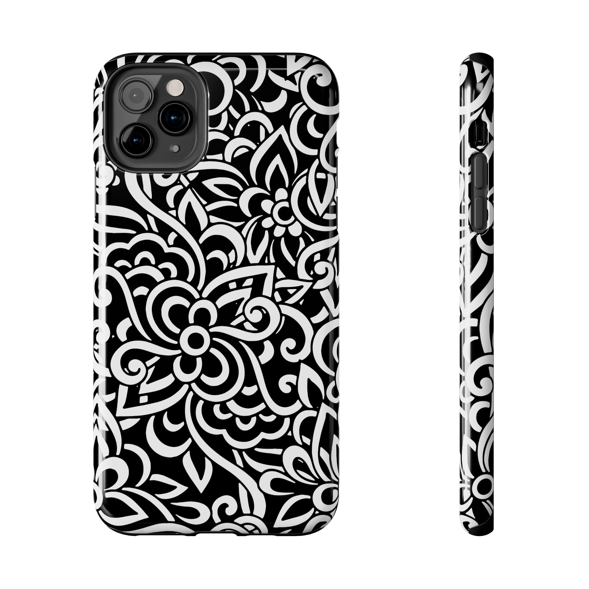 iPhone Samsung Floral Lace Tough Phone Case — Black & White Protective iPhone Cover #8594775703735