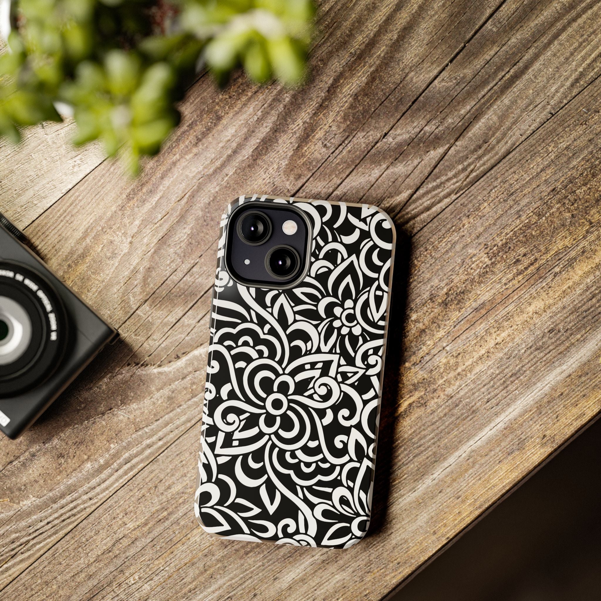 iPhone Samsung Floral Lace Tough Phone Case — Black & White Protective iPhone Cover #8594775703735