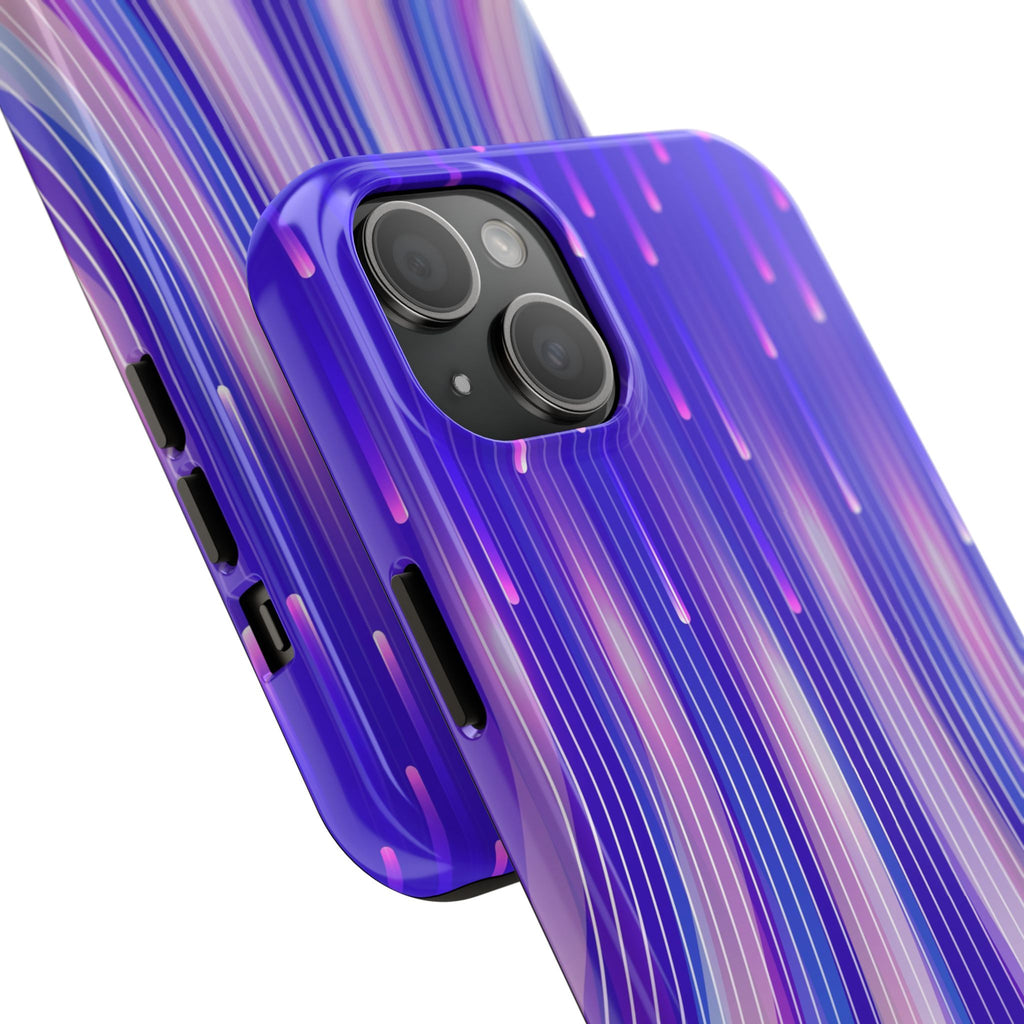 iPhone Samsung Tough Phone Case — Purple Gradient Light Trails Protective Cover — Abstract Glowing Dynamic Design