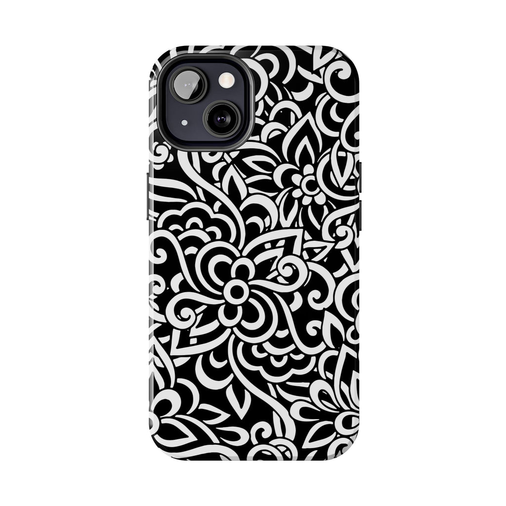 iPhone Samsung Floral Lace Tough Phone Case — Black & White Protective iPhone Cover #8594775703735