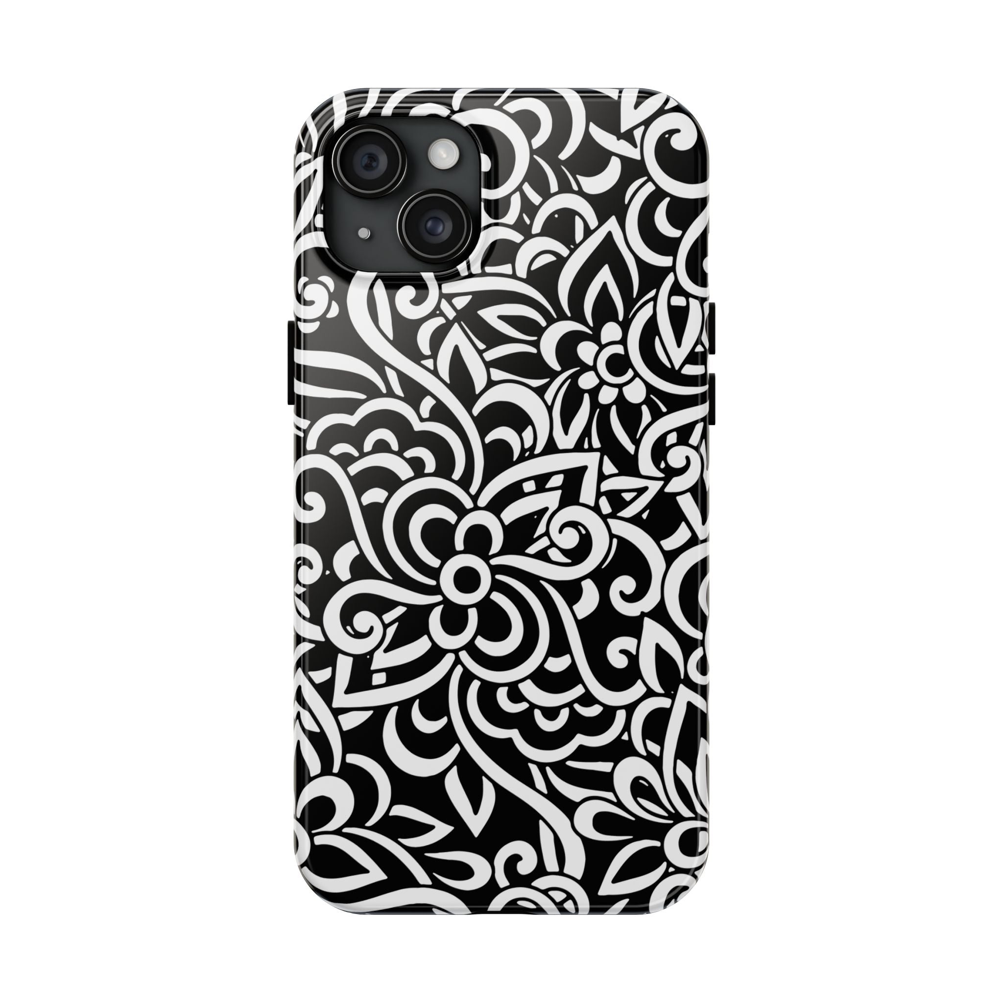 iPhone Samsung Floral Lace Tough Phone Case — Black & White Protective iPhone Cover #8594775703735