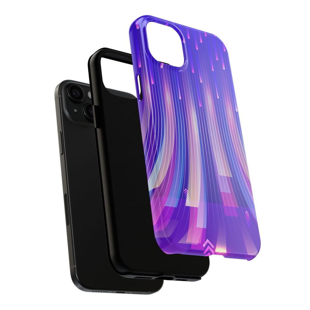iPhone Samsung Tough Phone Case — Purple Gradient Light Trails Protective Cover — Abstract Glowing Dynamic Design