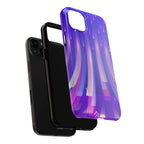 iPhone Samsung Tough Phone Case — Purple Gradient Light Trails Protective Cover — Abstract Glowing Dynamic Design
