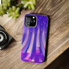 iPhone Samsung Tough Phone Case — Purple Gradient Light Trails Protective Cover — Abstract Glowing Dynamic Design