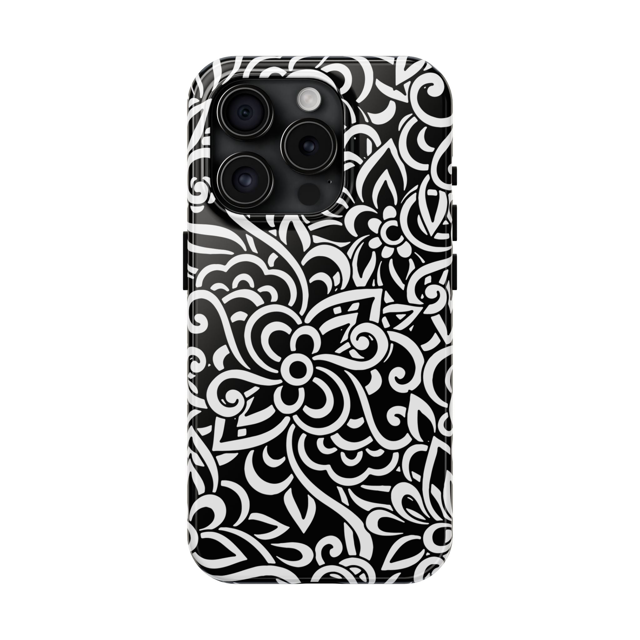 iPhone Samsung Floral Lace Tough Phone Case — Black & White Protective iPhone Cover #8594775703735