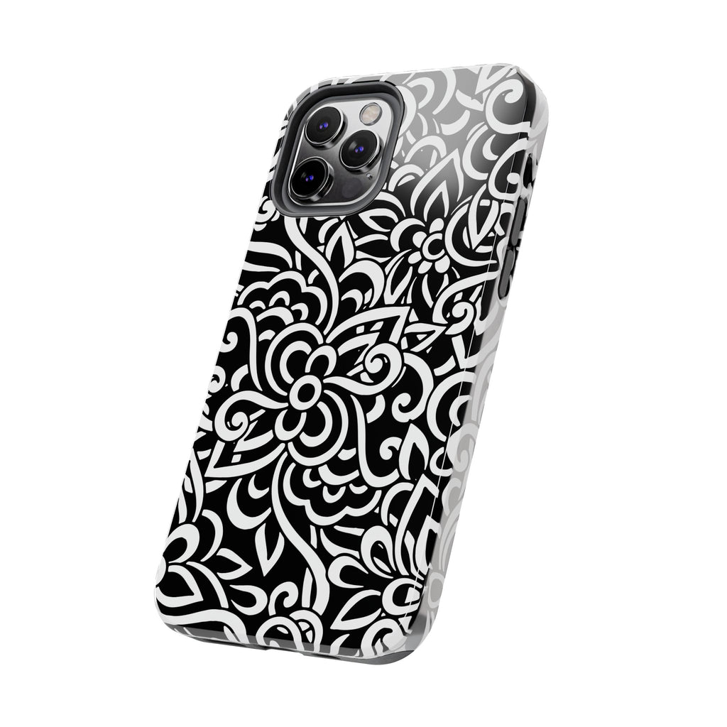 iPhone Samsung Floral Lace Tough Phone Case — Black & White Protective iPhone Cover #8594775703735