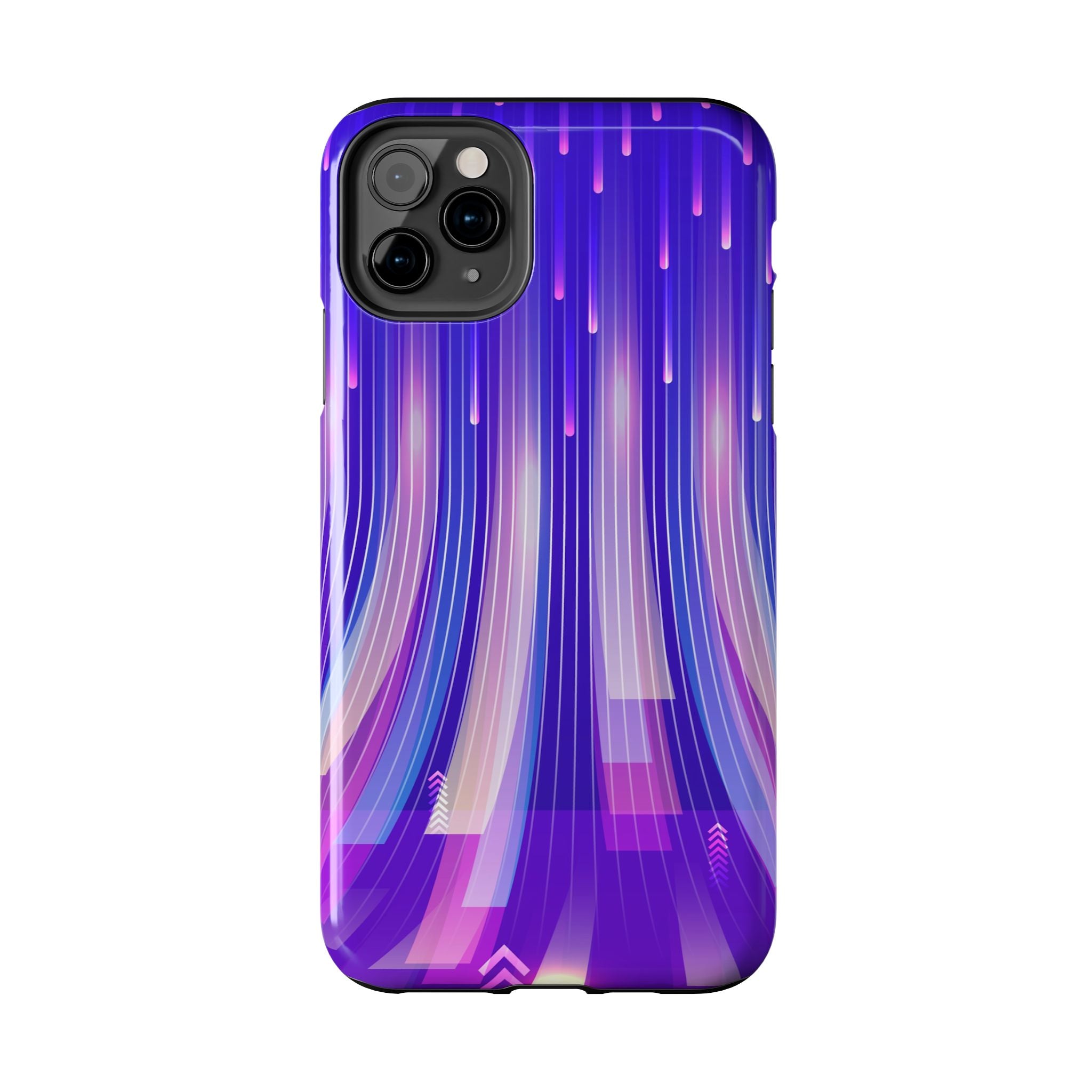iPhone Samsung Tough Phone Case — Purple Gradient Light Trails Protective Cover — Abstract Glowing Dynamic Design