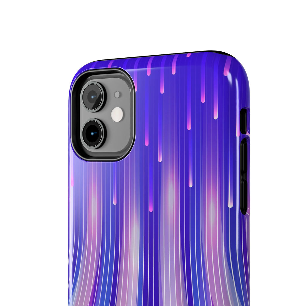 iPhone Samsung Tough Phone Case — Purple Gradient Light Trails Protective Cover — Abstract Glowing Dynamic Design