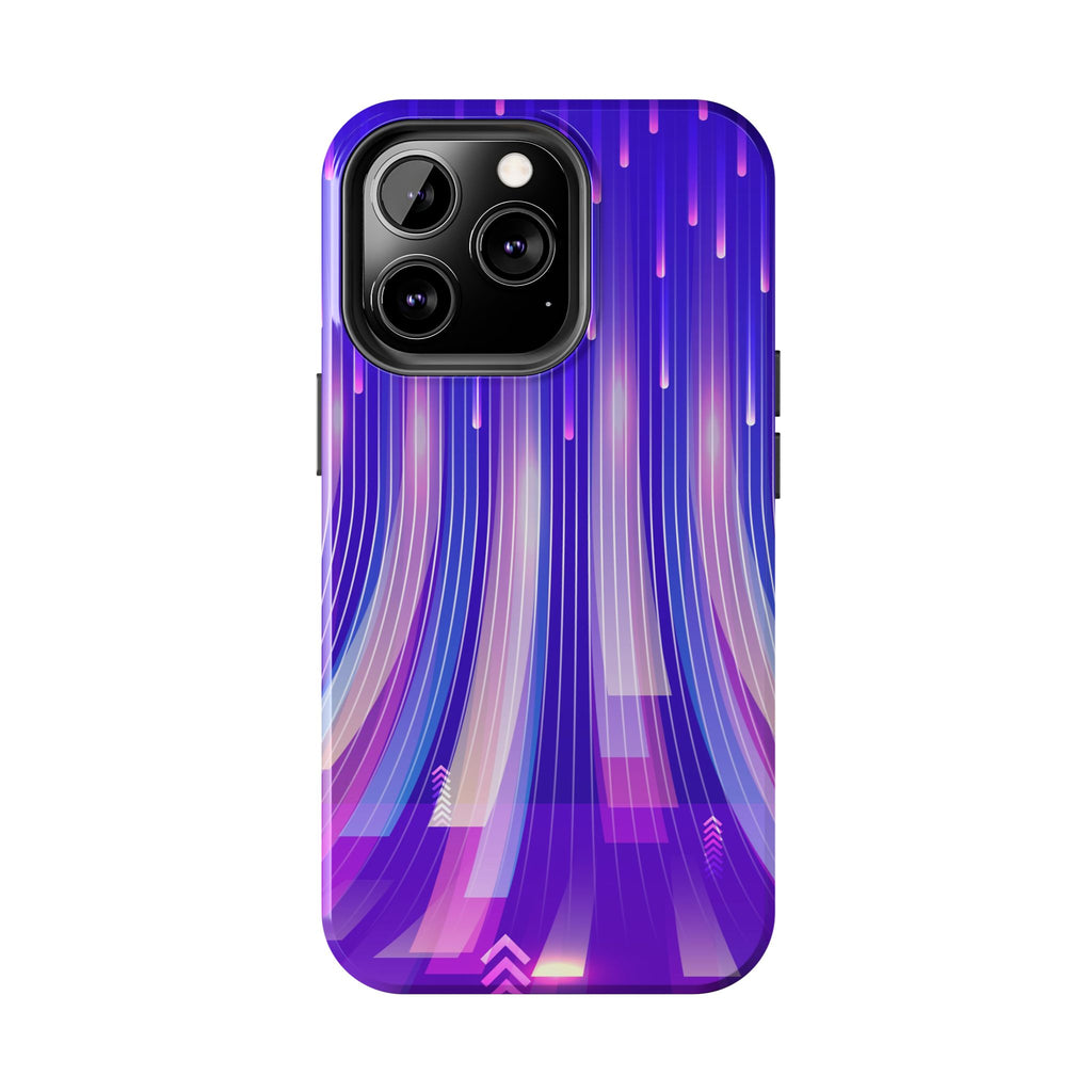 iPhone Samsung Tough Phone Case — Purple Gradient Light Trails Protective Cover — Abstract Glowing Dynamic Design