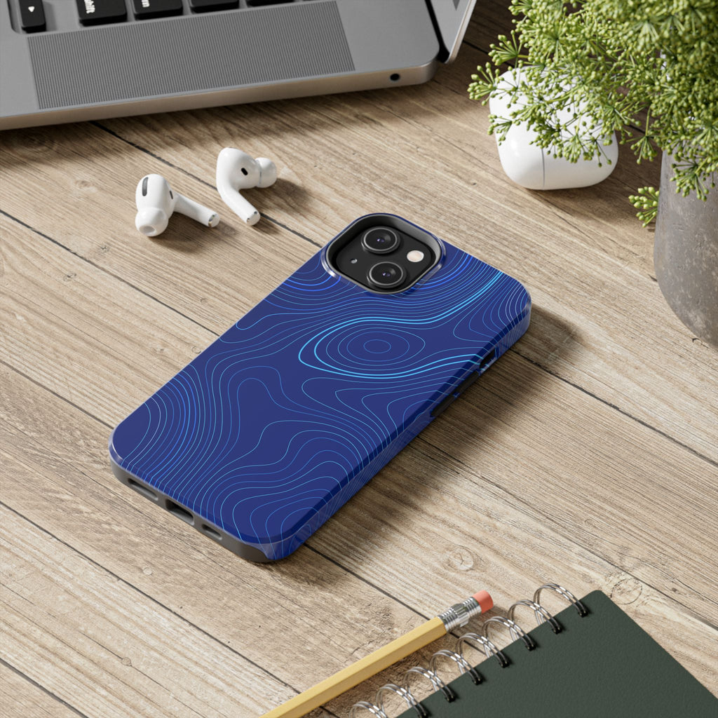 iPhone Samsung Tough Phone Case — Abstract Topographic Design — Rugged Protective Phone Case with Contour Line Design #8595451642039