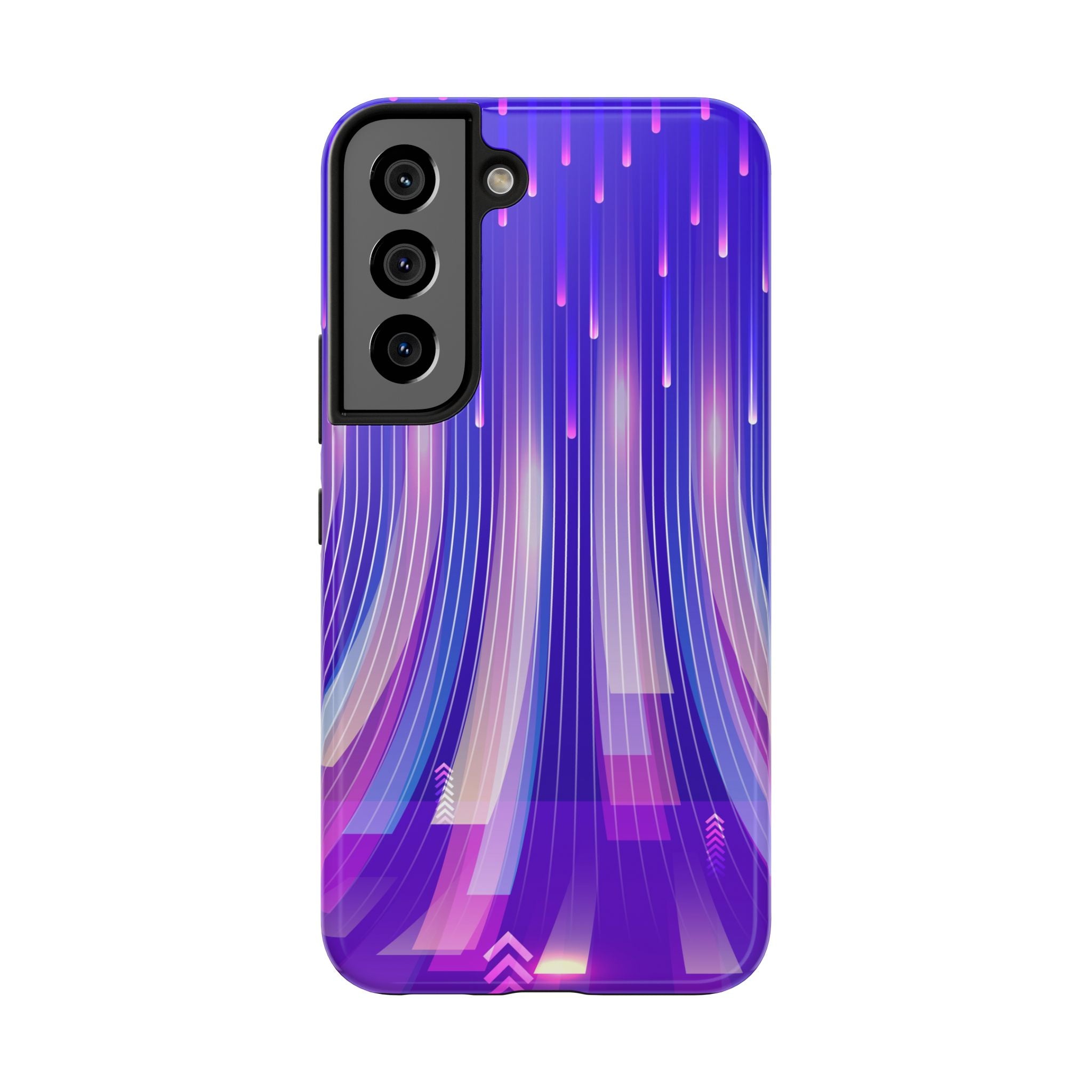 iPhone Samsung Tough Phone Case — Purple Gradient Light Trails Protective Cover — Abstract Glowing Dynamic Design