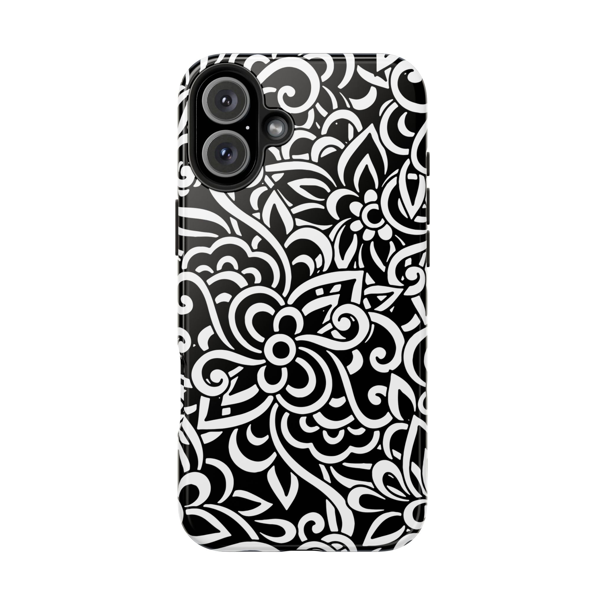 iPhone Samsung Floral Lace Tough Phone Case — Black & White Protective iPhone Cover #8594775703735