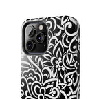 iPhone Samsung Floral Lace Tough Phone Case — Black & White Protective iPhone Cover #8594775703735