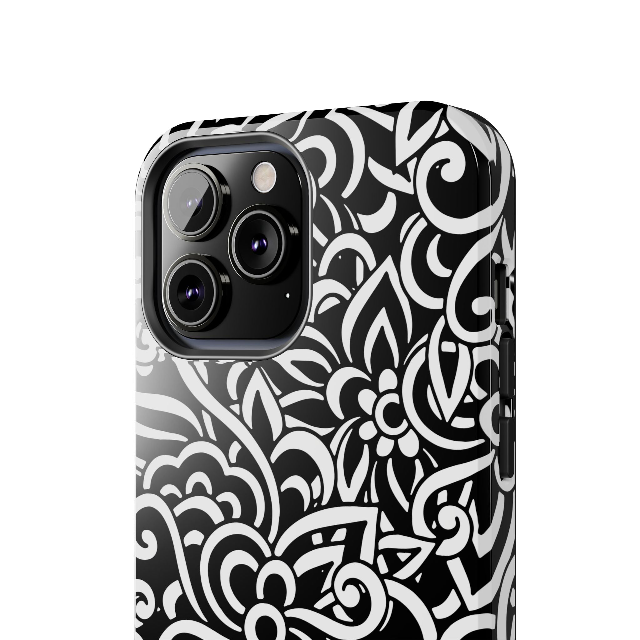 iPhone Samsung Floral Lace Tough Phone Case — Black & White Protective iPhone Cover #8594775703735