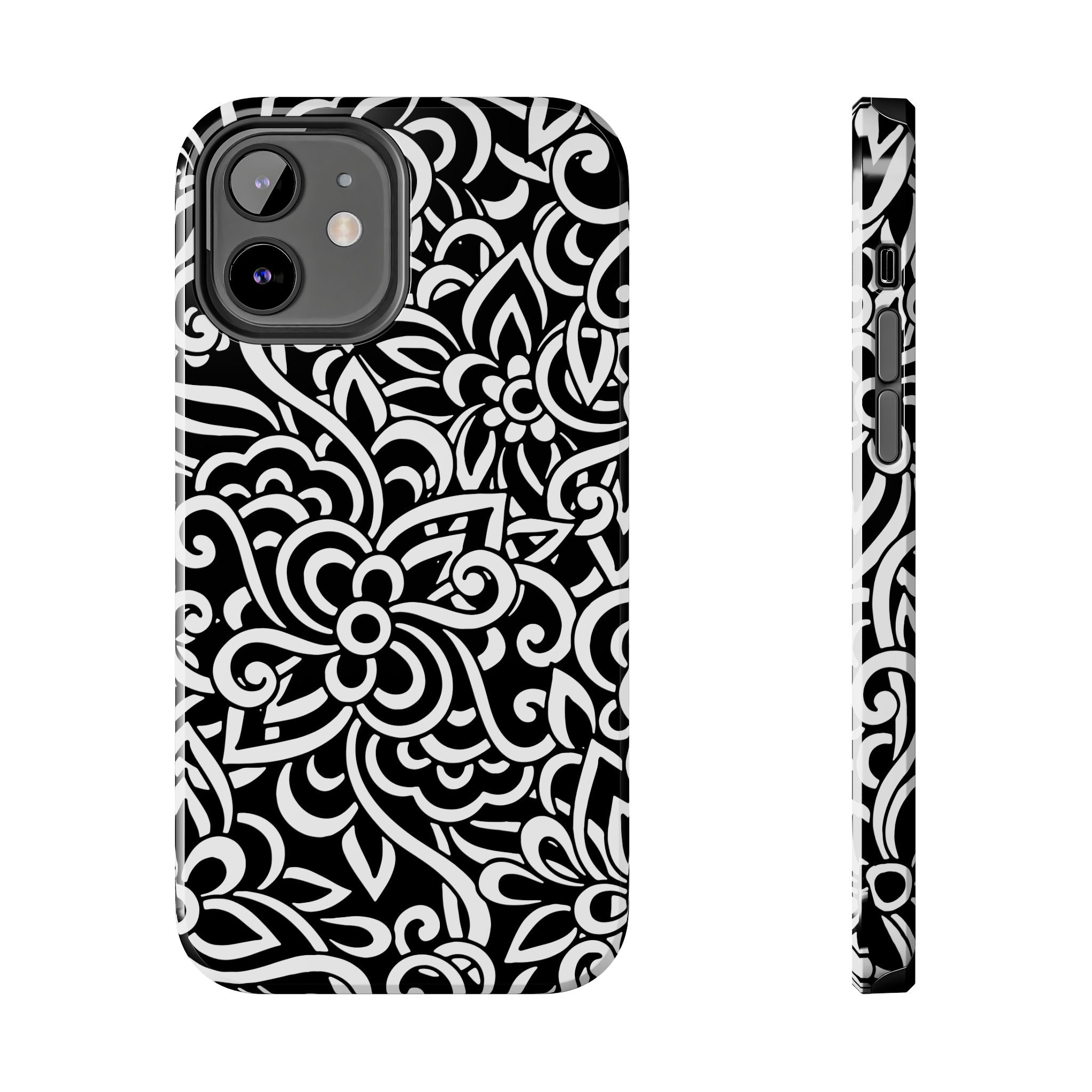 iPhone Samsung Floral Lace Tough Phone Case — Black & White Protective iPhone Cover #8594775703735