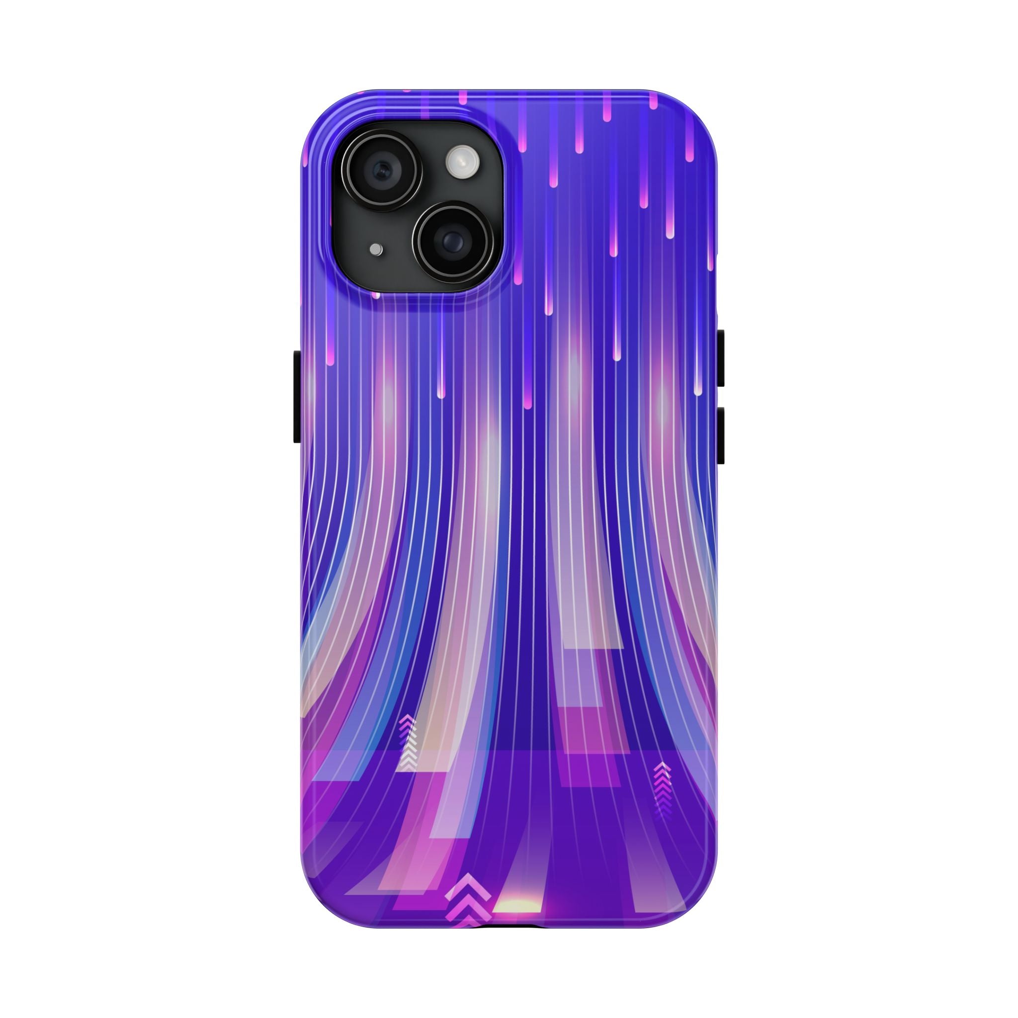 iPhone Samsung Tough Phone Case — Purple Gradient Light Trails Protective Cover — Abstract Glowing Dynamic Design